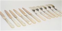 Lot 562 - Mother of pearl and silver fruit knives and forks