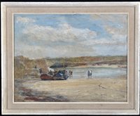 Lot 361 - Cobles and fisherfolk on the beach at Cullercoats.