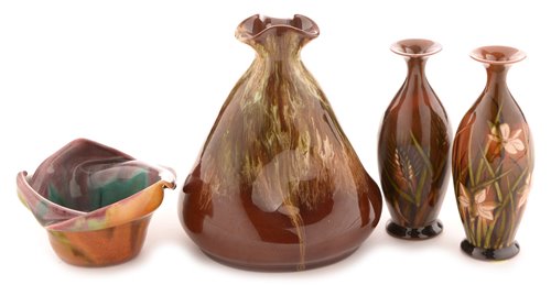 Lot 115 - Linthorpe studio pottery vase, and three others
