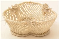 Lot 153 - Belleek porcelain trefoil lattice basket