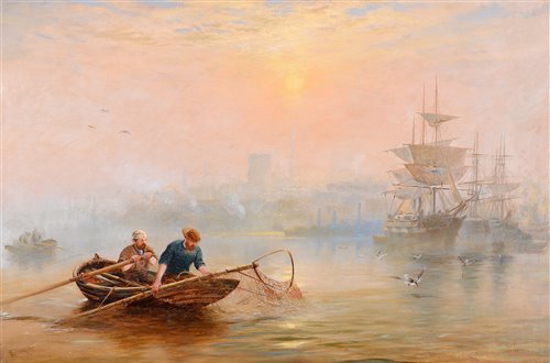 Lot 368 - "Shrimpers: a hazy morning on the Tyne".