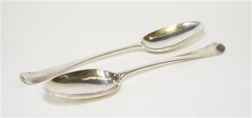 Lot 573 - A pair of early Georgian Hanoverian tablespoons.