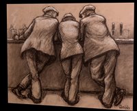 Lot 303 - Norman Stansfield Cornish - Three men at a bar counter.