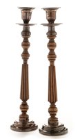 Lot 407 - Pair silver mounted wooden candlesticks