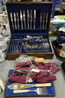 Lot 515 - Canteen of silver plate cutlery by Mappin & Webb; together with boxed fish servers and further cutlery