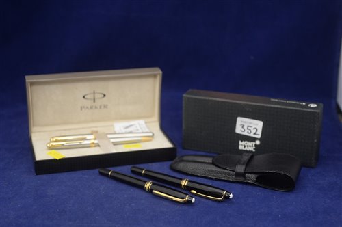 Lot 352 - Two Montblanc fountain pens and two Parker pens