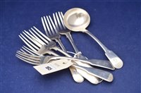 Lot 165 - Set of six silver forks and a ladle