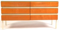 Lot 1087 - A mid 20th Century teak and painted chest of six drawers.