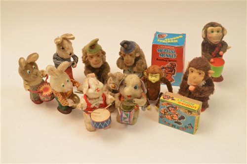 Lot 1098 - Mechanical monkeys, rabbits and elephant