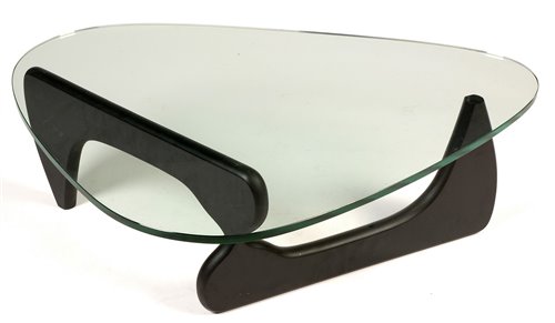 Lot 1112 - A modern boomerang pattern plate glass and ebonised coffee table.