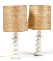 Lot 1058 - A pair of 1970's white glazed ceramic table lamps