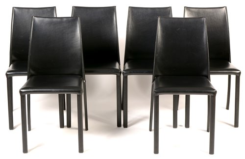 Lot 1121 - Titta Paoloni for Frag: Evia H black fully leather-upholstered dining chairs, set of six.