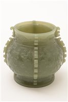 Lot 25 - A greem nephrite vessel and cover.
