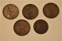 Lot 147 - Five 19th century pennies