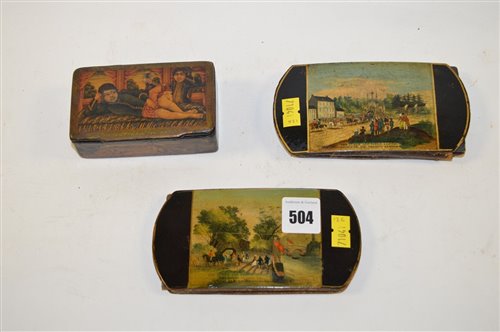 Lot 504 - Two mauchline pouches and Russian box