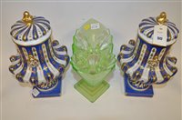 Lot 517 - Pair of Dresden vases and covers together with an Art Deco green glass vase