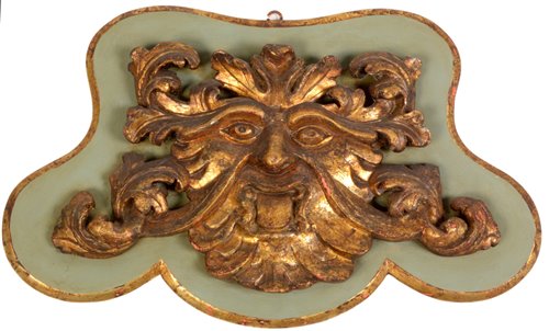 Lot 369 - Green Man gilt carved wood plaque