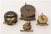 Lot 168 - Four vintage brass fly fishing reels