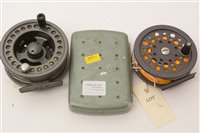 Lot 78a - Two fly fishing reels and metal fly box with contents