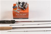 Lot 25A - An Alivio spinning rod with slip and 2500FD reel in box; together with a Snowbee Classic 7' #5/6 two piece in black slip.