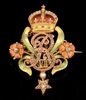 Lot 507 - Edward VII enamel and diamond 18ct brooch, in box