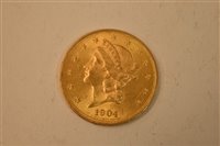Lot 164 - Twenty Dollar gold coin 1904
