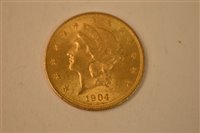 Lot 165 - Twenty Dollar gold coin 1904