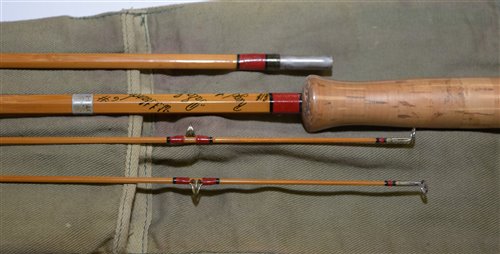 Lot 223 - Hardy split cane rod with additional tip.