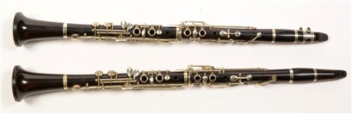 Lot 23 - A and Bb Hawkes pair clarinets