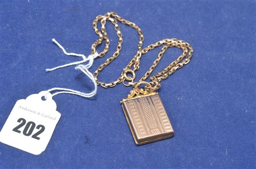 Lot 202 - 9ct gold pendant and yellow metal chain