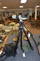 Lot 638 - Nikon scope, Manfotto tripod and binoculars