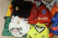 Lot 366 - Two boxes of football shirts.