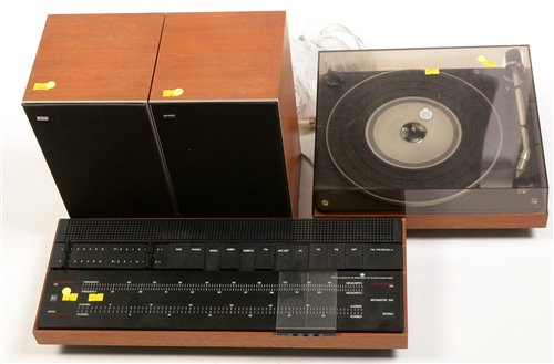 Lot 93 - Bang & Olufsen amplifier; record deck and speakers.