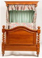 Lot 753 - A Victorian satin walnut half-tester bedstead.