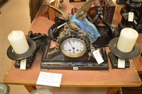 Lot 574 - Slate and marble clock with garnitures