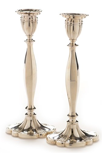 Lot 395 - Pair of silver candlesticks
