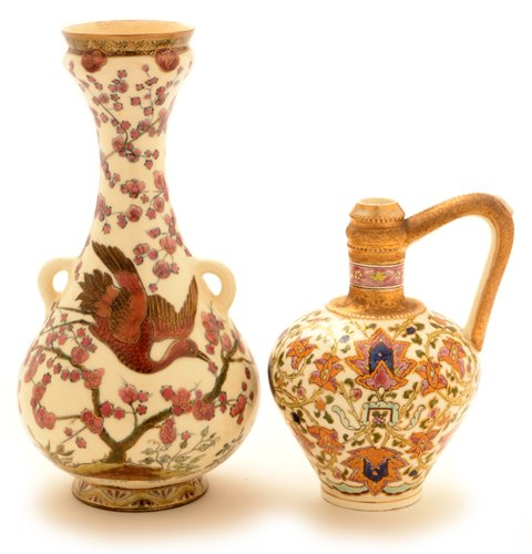 Lot 115 - A Zsolnay vase; and Fischer ewer.