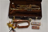 Lot 15 - Cased Trumpet/ Bugle/ 2 harmonicas