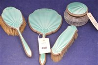 Lot 358 - Silver and guilloche enamel dressing set