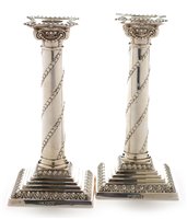 Lot 420 - Pair of silver candlesticks
