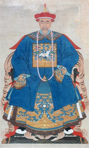 Lot 35 - Chinese Qing Dynasty: a watercolour ancestral portrait.