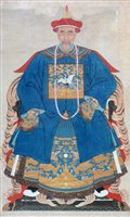 Lot 35 - Chinese Qing Dynasty: a watercolour ancestral portrait.