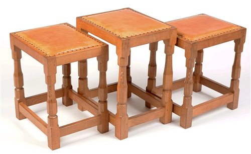 Lot 728 - Robert Thompson of Kilburn: A 'Mouseman' stool; and two matching smaller stools.