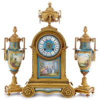 Lot 668 - Japy Freres & Cie: a late 19th Century French gilt bronze three-piece clock garniture.