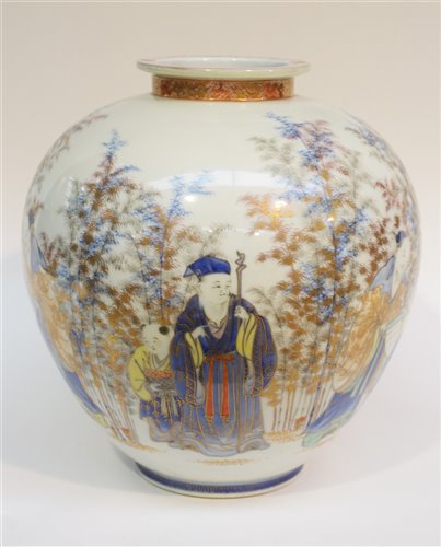Lot 42 - A Japanese Fukagawa Seiji porcelain globular vase.