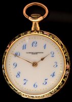 Lot 478 - Vacheron & Constantin: an 18k gold and enamelled lady's crown wind fob watch.
