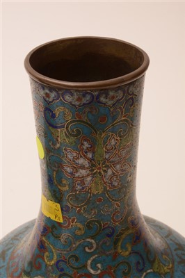 Lot 34 - A pair of Chinese cloisonne bottle vases.
