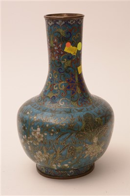 Lot 34 - A pair of Chinese cloisonne bottle vases.