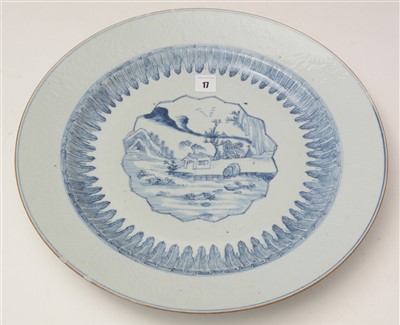 Lot 17 - A Chinese blue and white charger.