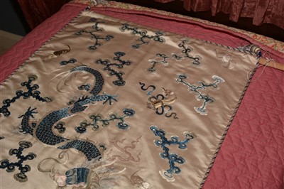 Lot 40 - A Chinese silk wall hanging; and a framed Chinese painting on silk.  (2)